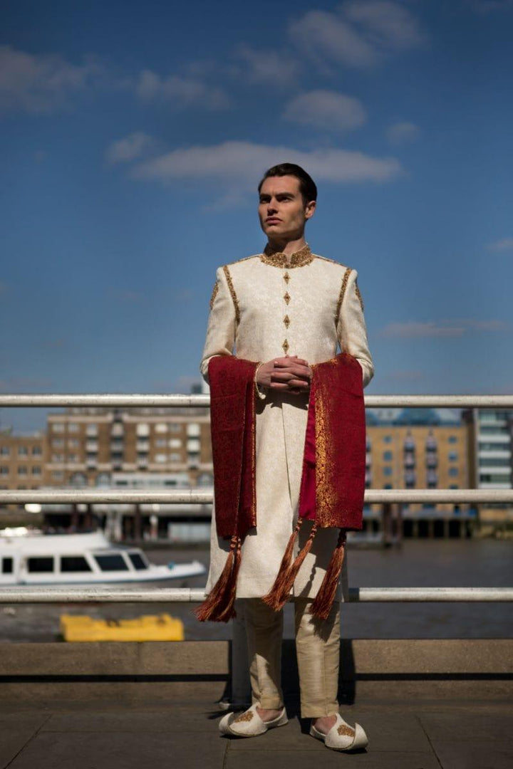 GEM Garments - Farringdon - Sherwani - Off White - 1 Piece - Jamawar Karandi - Studio by TCS