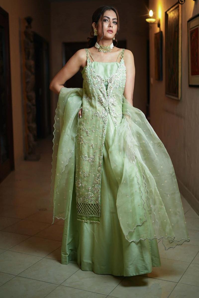 Yasmin Zaman - Apple green organza shirt and lehnga - F - 198 - 3 Piece - Studio by TCS