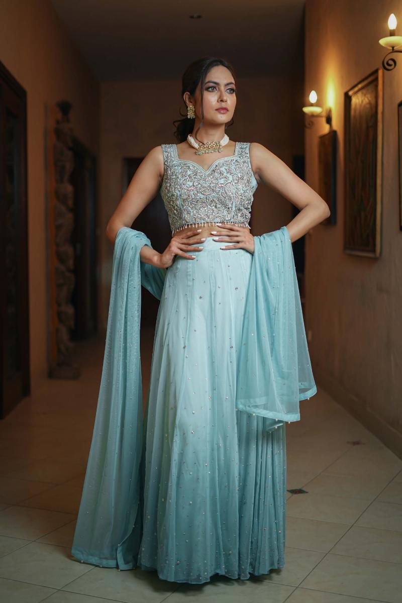 Yasmin Zaman - Aqua ombré net blouse and lehnga - F - 213 - 3 Piece - Studio by TCS