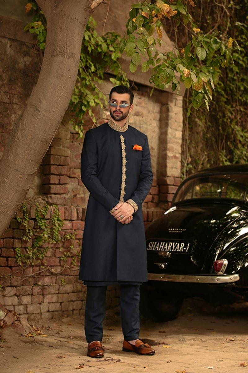 GEM Garments - Jaunty - Sherwani - Navy Blue - 1 Piece - Viscose Polyester - Studio by TCS