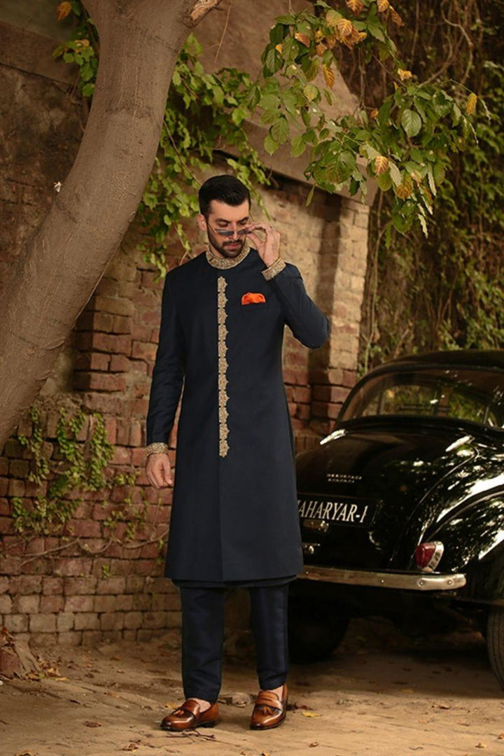 GEM Garments - Jaunty - Sherwani - Navy Blue - 1 Piece - Viscose Polyester - Studio by TCS