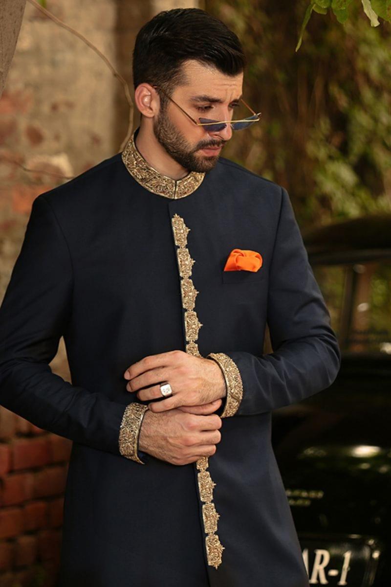 GEM Garments - Jaunty - Sherwani - Navy Blue - 1 Piece - Viscose Polyester - Studio by TCS