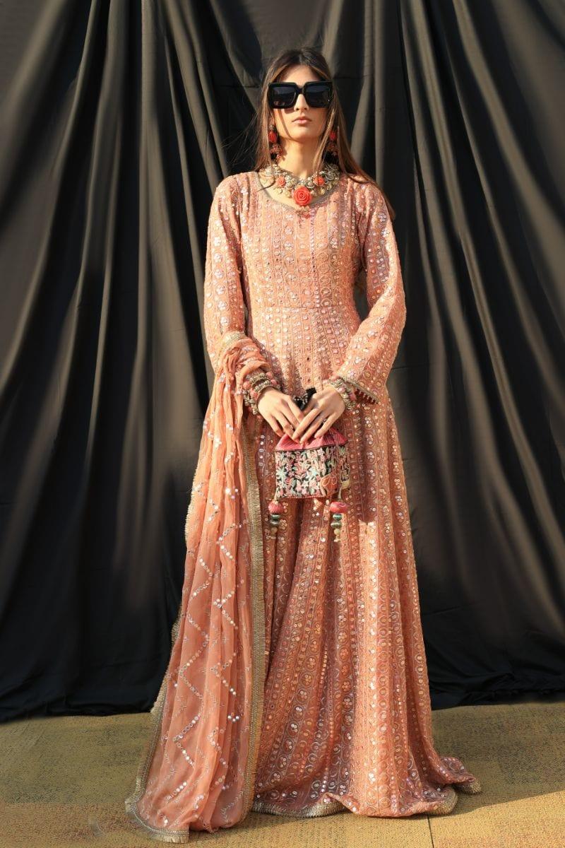 Huma Adnan - Fayruze - Chiffon - Coral - 2 Piece - Studio by TCS