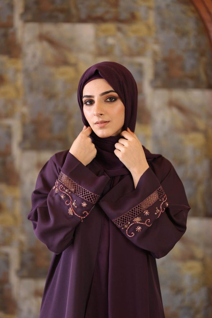 Malbus - Plum Embellished Abaya - 1 Piece Abaya - Studio by TCS