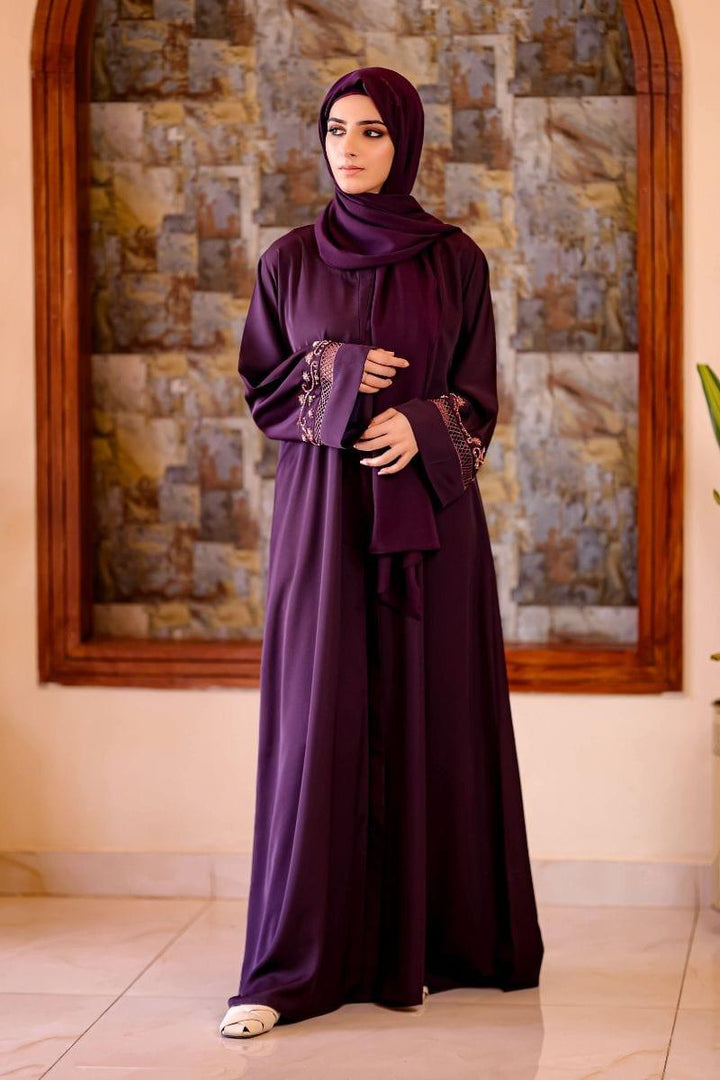 Malbus - Plum Embellished Abaya - 1 Piece Abaya - Studio by TCS