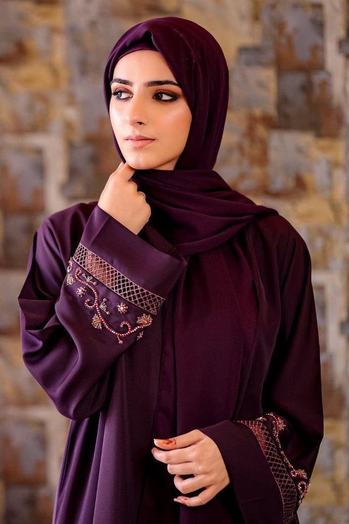 Malbus - Plum Embellished Abaya - 1 Piece Abaya - Studio by TCS