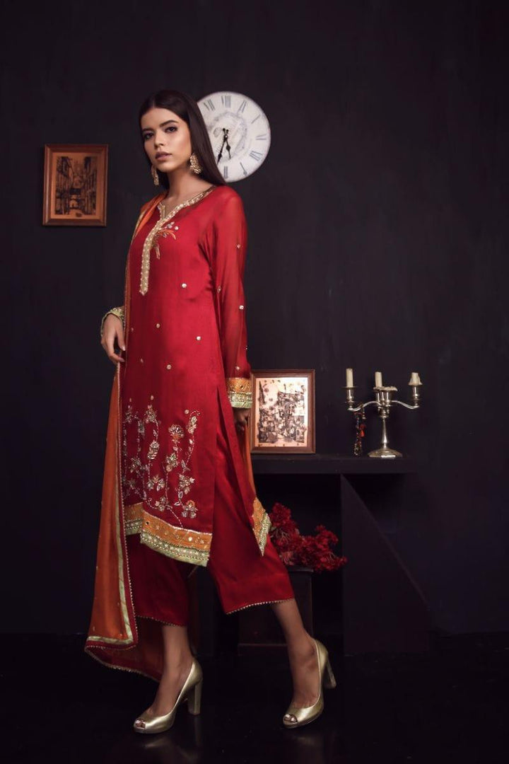 Sadia Aamir - Dark Red and Rust Aas