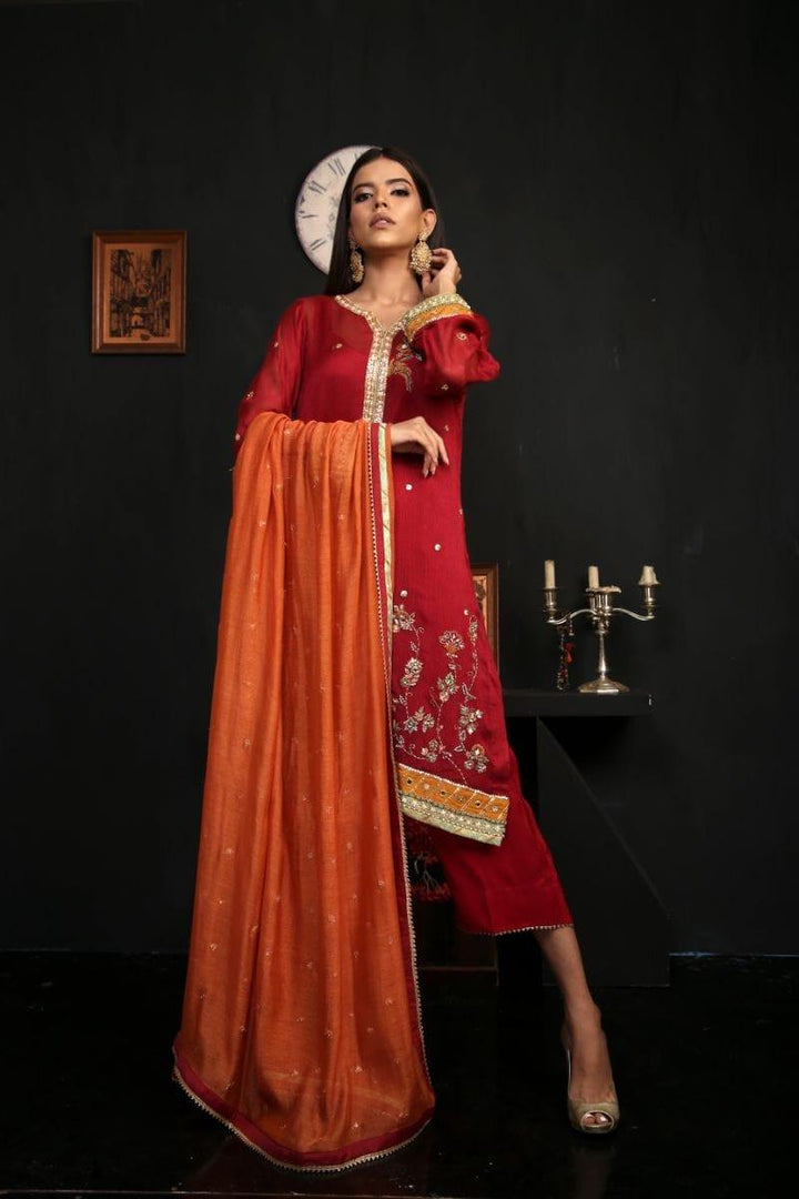 Sadia Aamir - Dark Red and Rust Aas