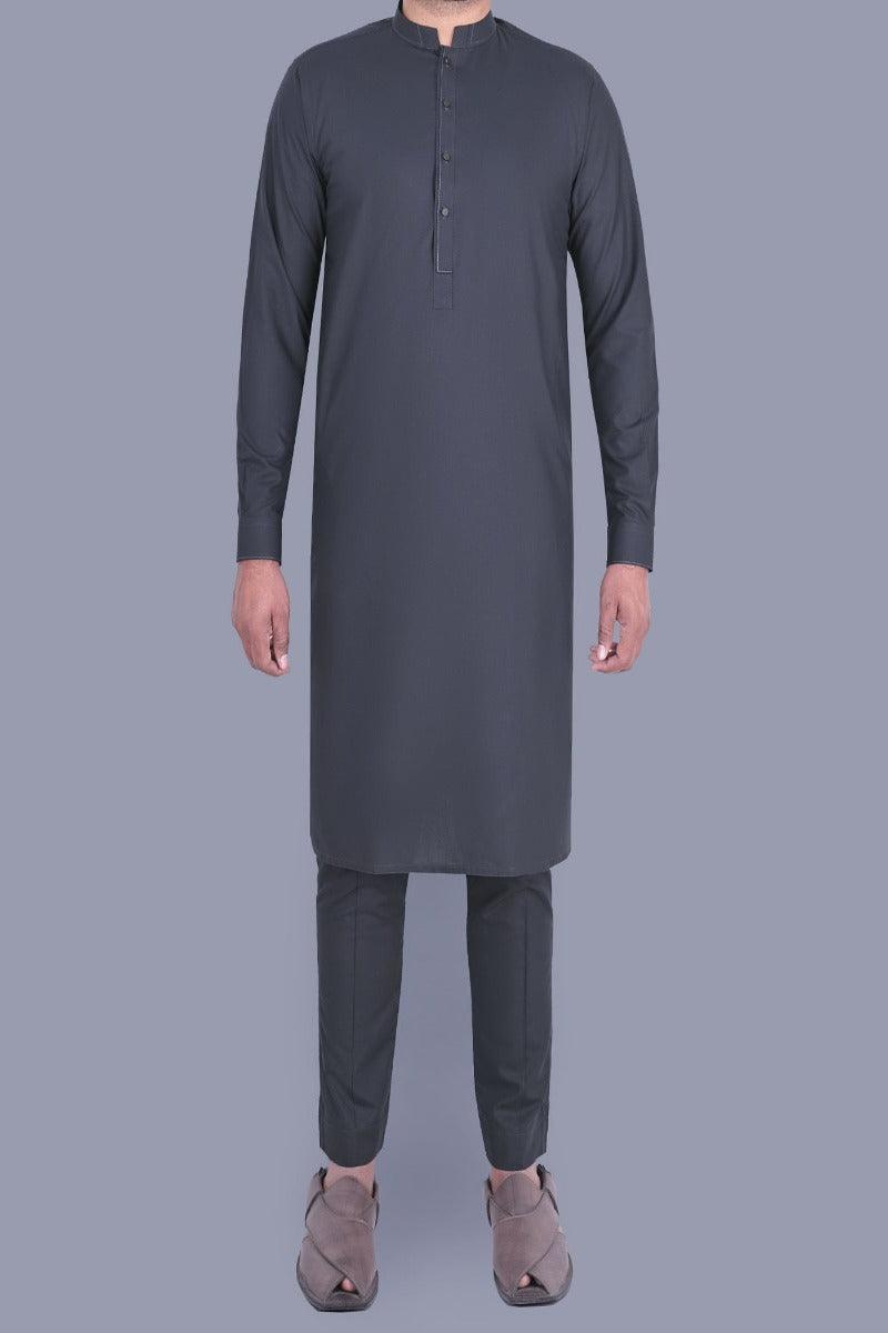 Uniworth - Charcoal Plain Kurta Pajama - KP2301-3 - Studio by TCS