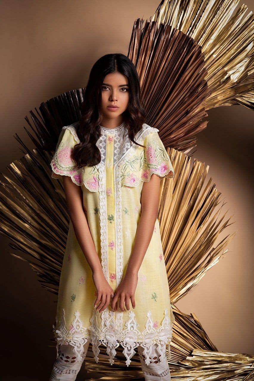 Sanam Chaudhri - Lemon Embroidered Voile Shirt - Studio by TCS