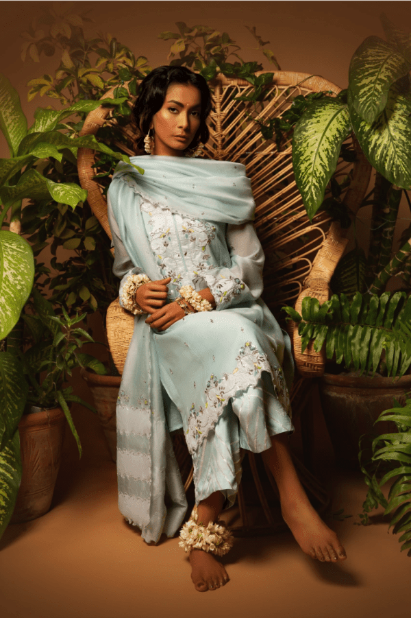 Sanam Chaudhri - Light Blue Kora Silk Embroidered 3 Piece - Studio by TCS