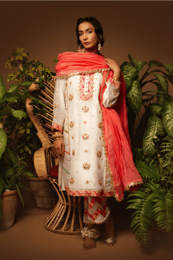 Sanam Chaudhri - White Kora Silk Embroidered 3 Piece - Studio by TCS