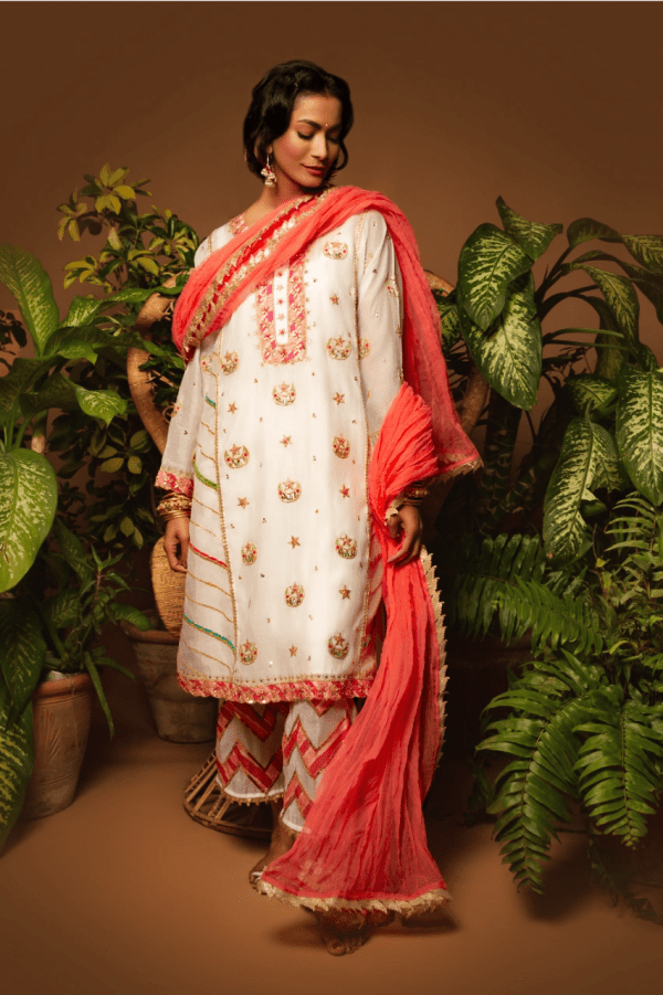 Sanam Chaudhri - White Kora Silk Embroidered 3 Piece - Studio by TCS