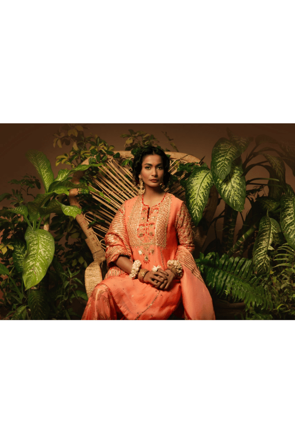 Sanam Chaudhri - Coral Orange Kora Silk 3 Piece - Studio by TCS