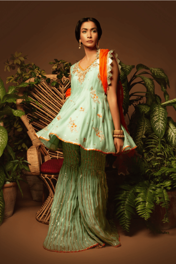 Sanam Chaudhri - Light Green Kora Silk Embroidered 3 Piece - Studio by TCS