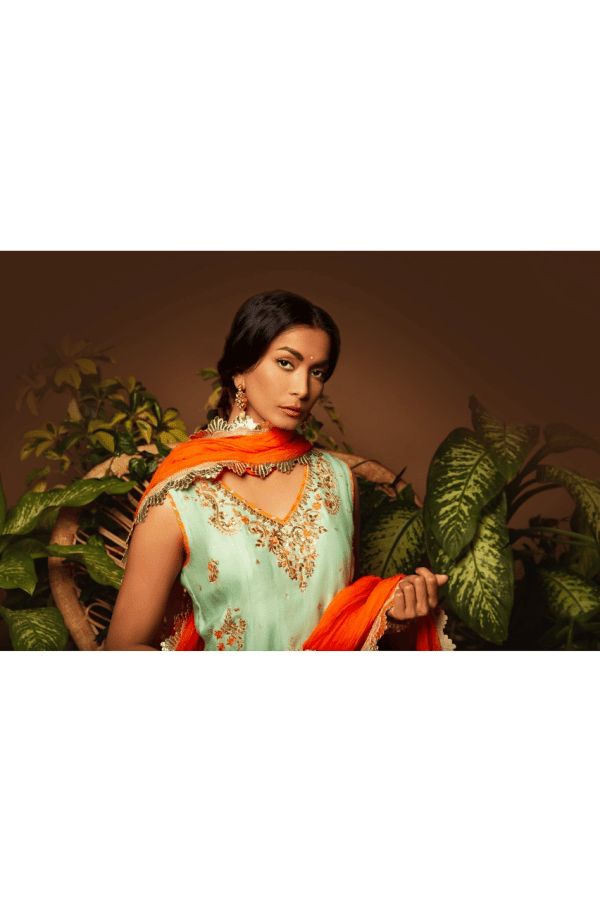 Sanam Chaudhri - Light Green Kora Silk Embroidered 3 Piece - Studio by TCS