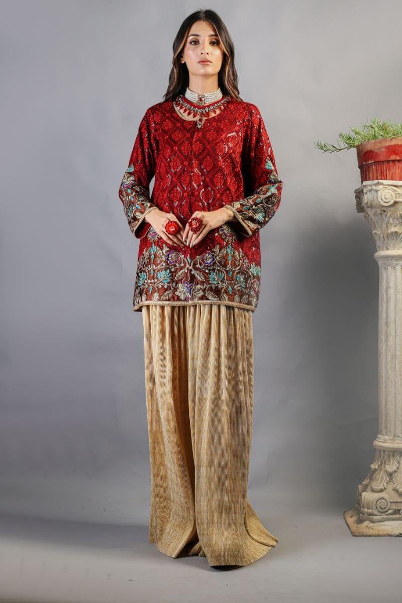 Huma Adnan - Layla - Silk - Maroon - 2 Piece - Studio by TCS