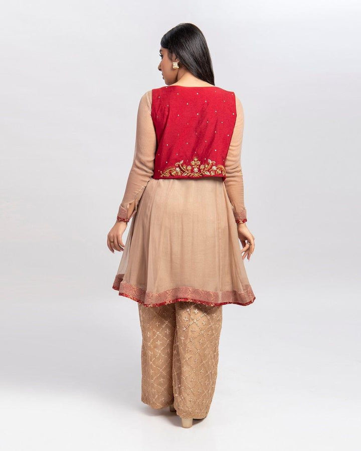 Aisha Fatema - Dahlia - Red Koti - Chiffon Shirt - 3 Piece - Studio by TCS