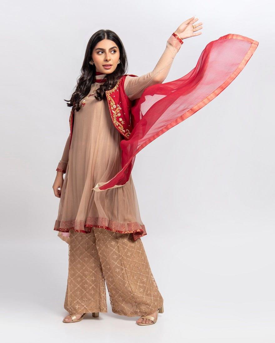 Aisha Fatema - Dahlia - Red Koti - Chiffon Shirt - 3 Piece - Studio by TCS