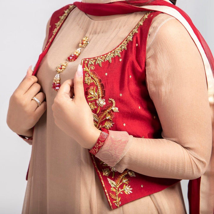 Aisha Fatema - Dahlia - Red Koti - Chiffon Shirt - 3 Piece - Studio by TCS