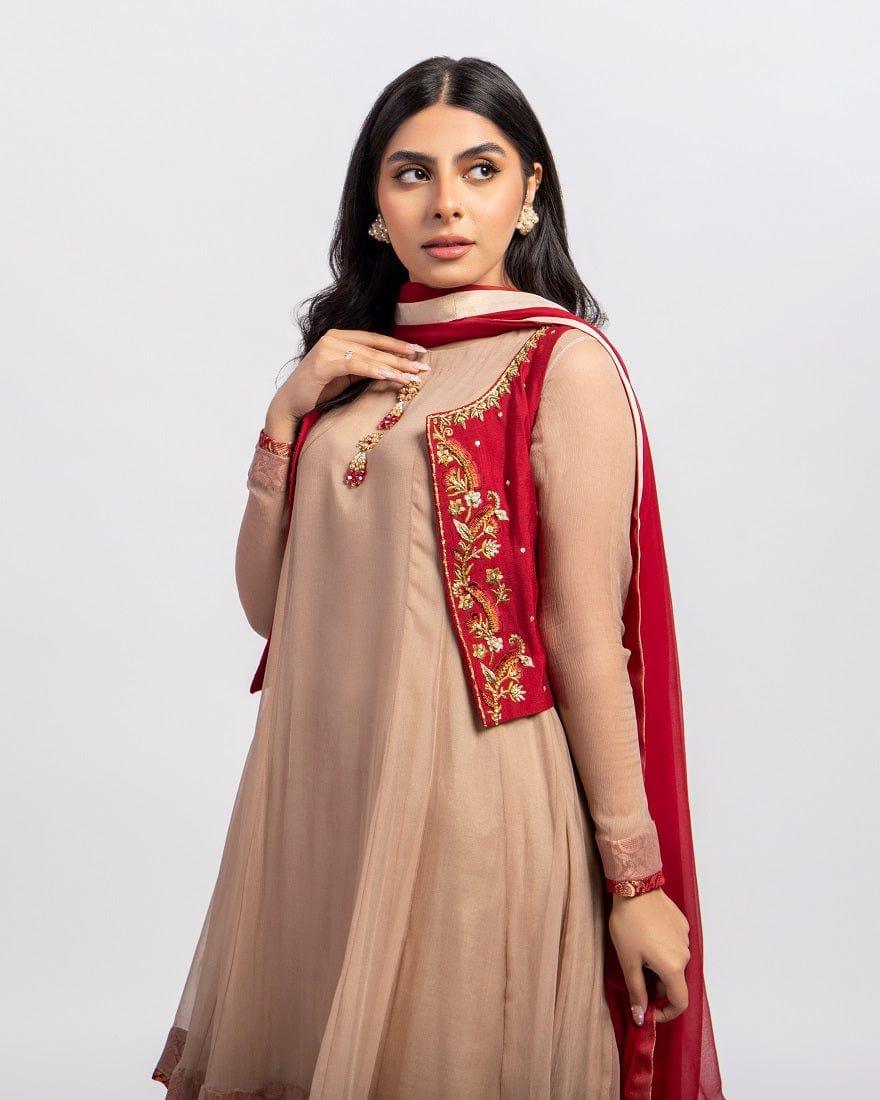 Aisha Fatema - Dahlia - Red Koti - Chiffon Shirt - 3 Piece - Studio by TCS