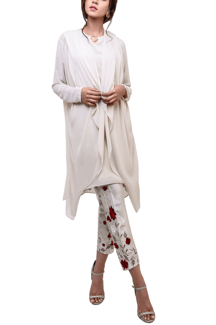 Natasha Kamal -  Floretta Georgette Chiffon Jacket & Tunic With Raw Silk Trousers