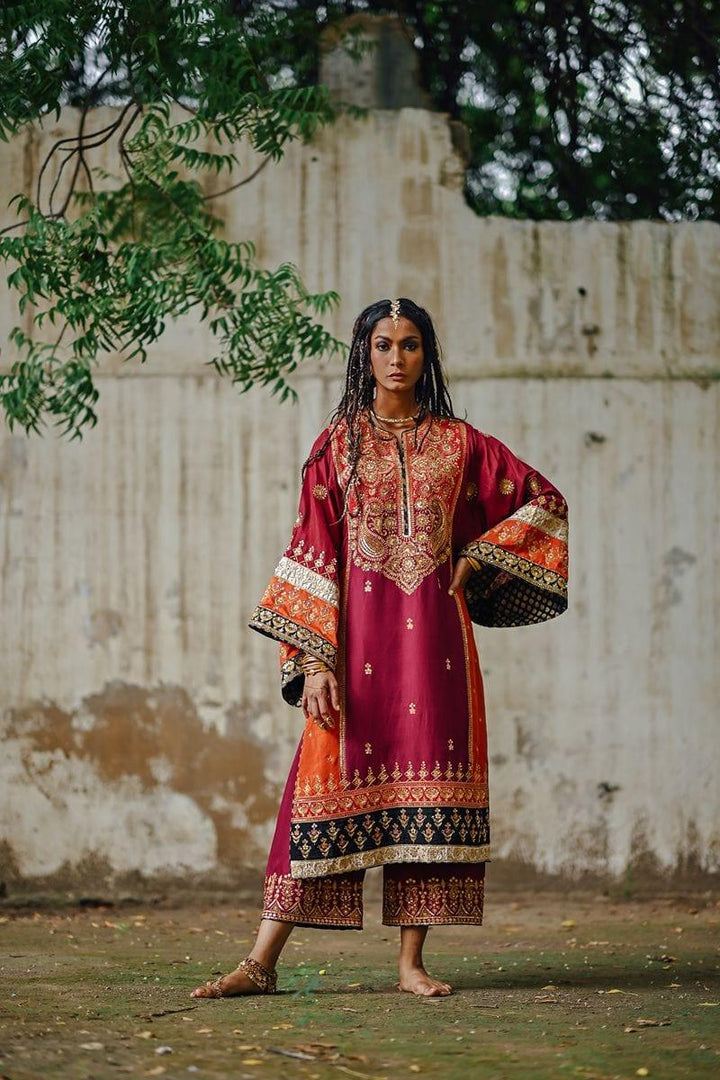 Sanam Chaudhri - Raw Silk Embroidered Shirt with Izaar - Studio by TCS