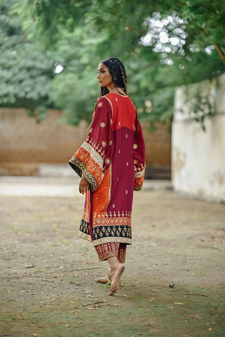 Sanam Chaudhri - Raw Silk Embroidered Shirt with Izaar - Studio by TCS