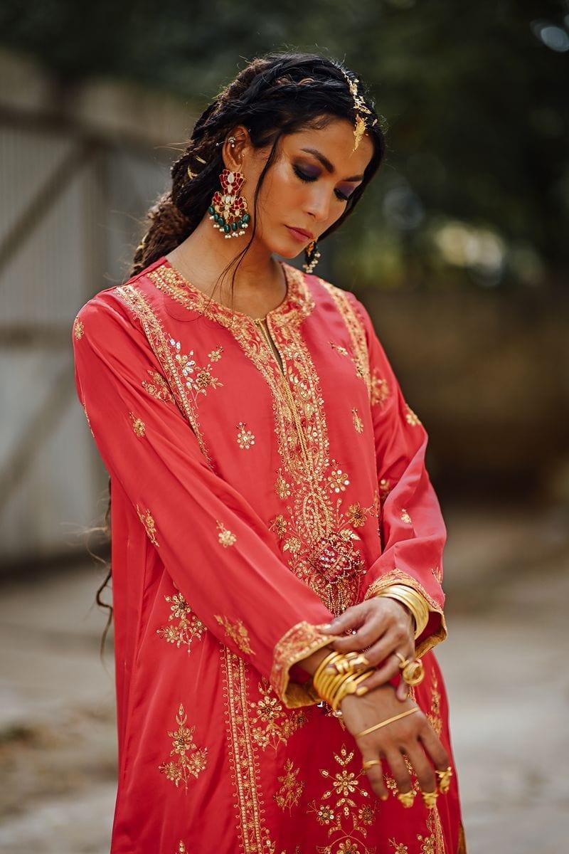 Sanam Chaudhri - Raw Silk Shirt and Dhoti Shalwar - Studio by TCS