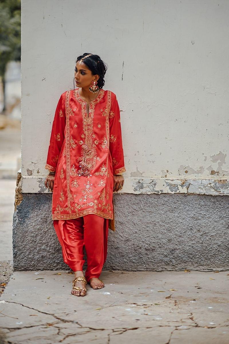 Sanam Chaudhri - Raw Silk Shirt and Dhoti Shalwar - Studio by TCS