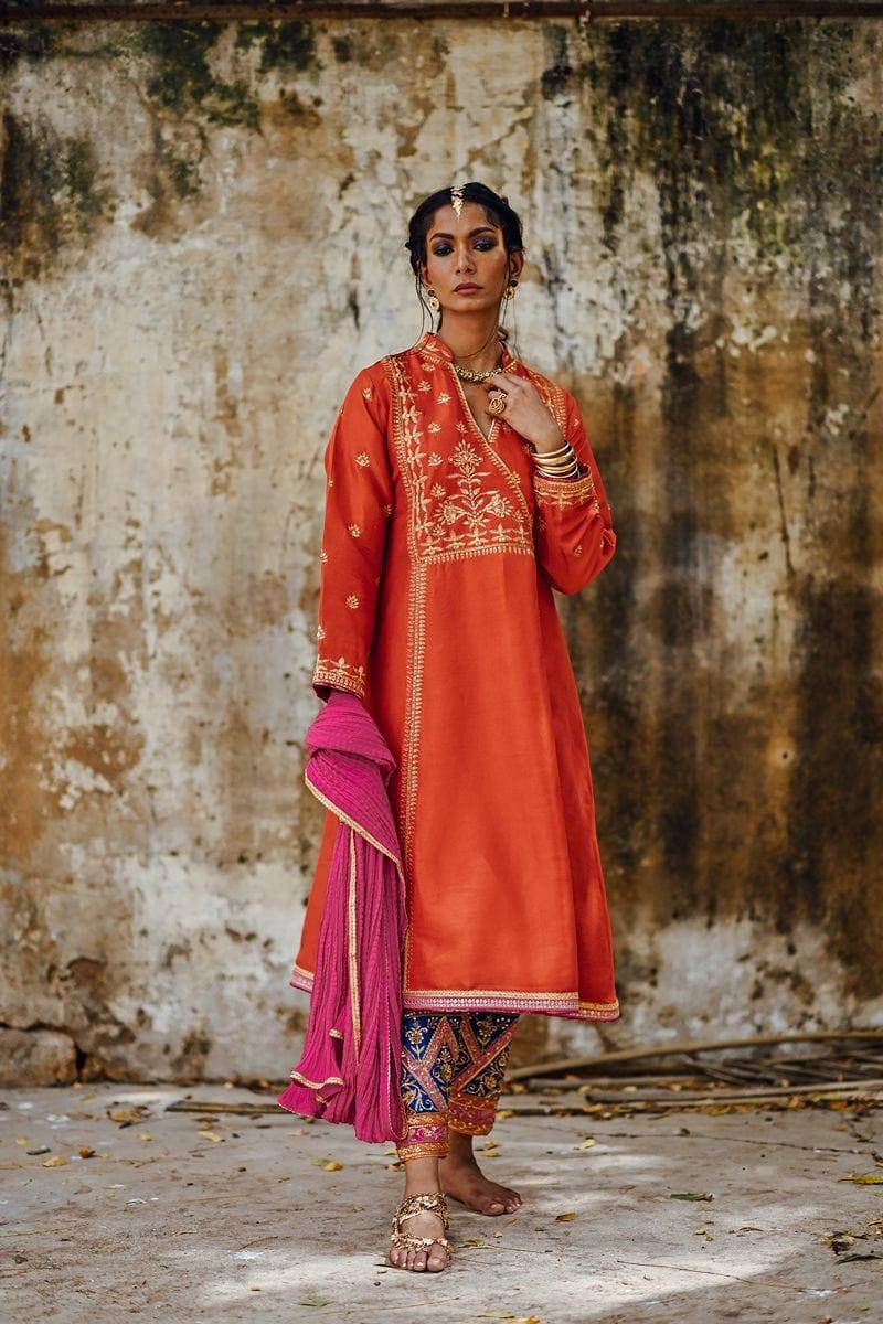 Sanam Chaudhri - Raw Silk Embroidered Shirt and Shalwar with Dupatta - Studio by TCS