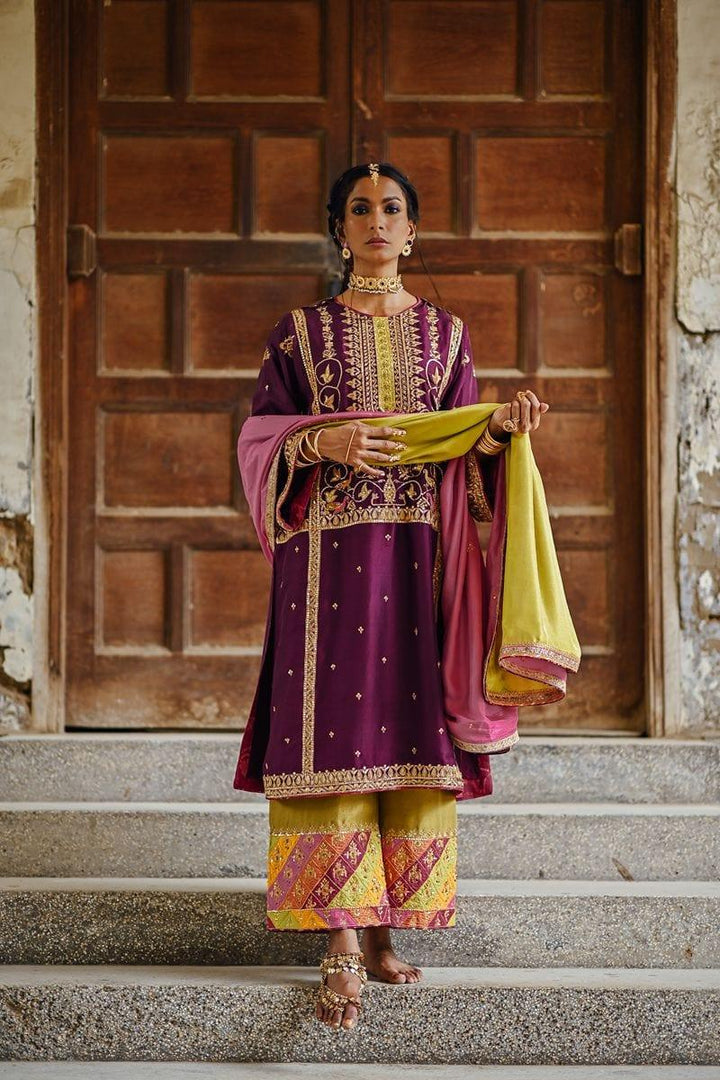 Sanam Chaudhri - Purple Raw Silk Kurta with Izaar and Dupatta - Studio by TCS