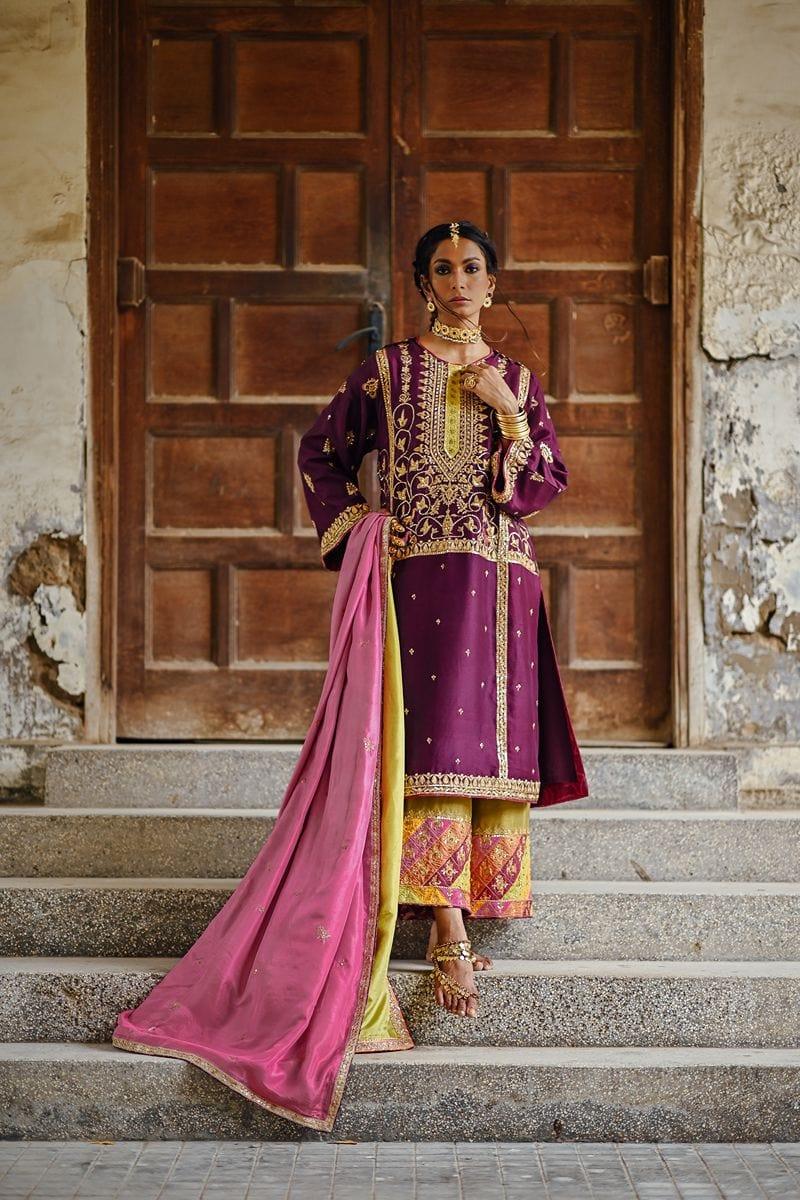 Sanam Chaudhri - Purple Raw Silk Kurta with Izaar and Dupatta - Studio by TCS