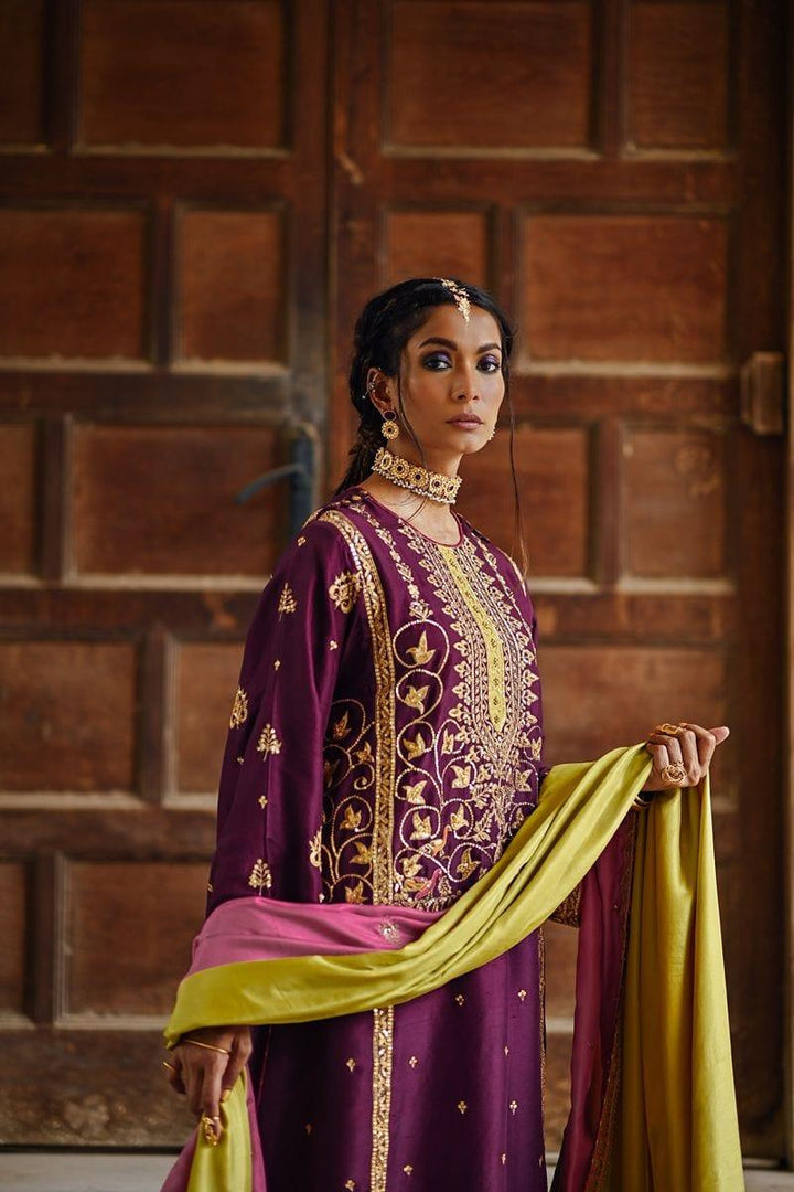 Sanam Chaudhri - Purple Raw Silk Kurta with Izaar and Dupatta - Studio by TCS