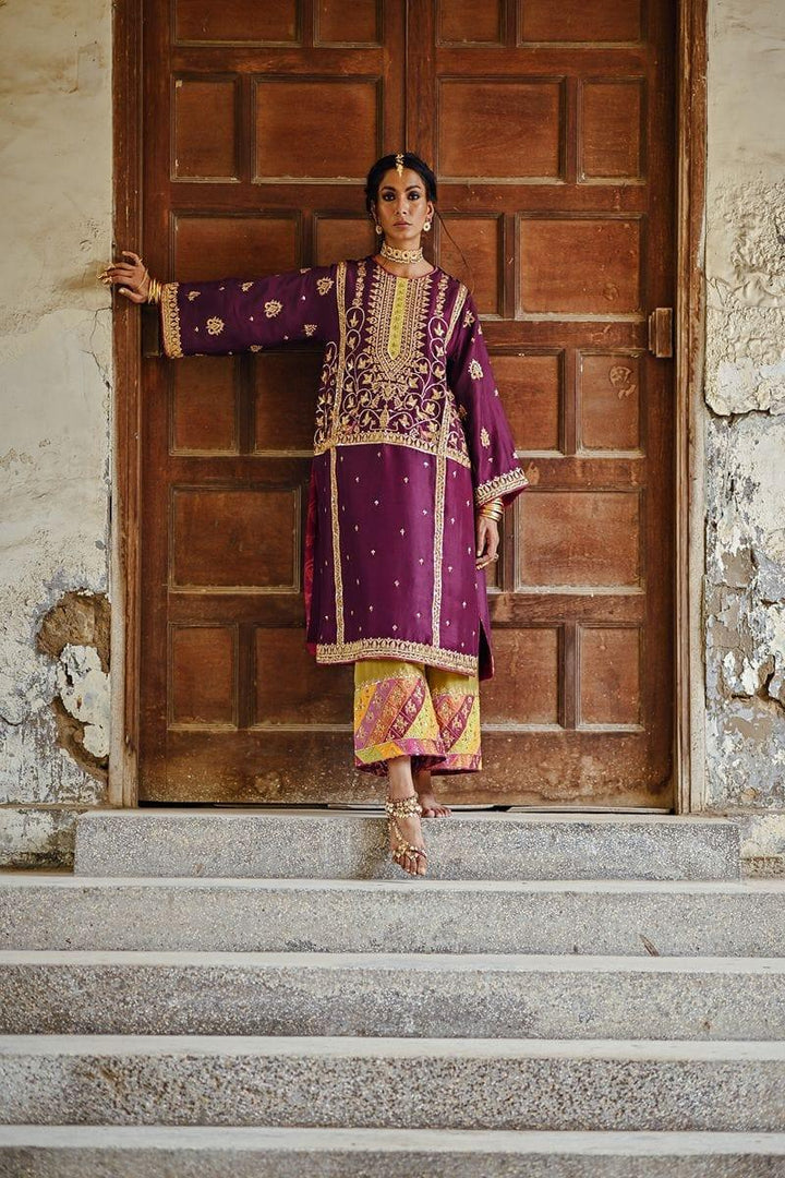 Sanam Chaudhri - Purple Raw Silk Kurta with Izaar and Dupatta - Studio by TCS