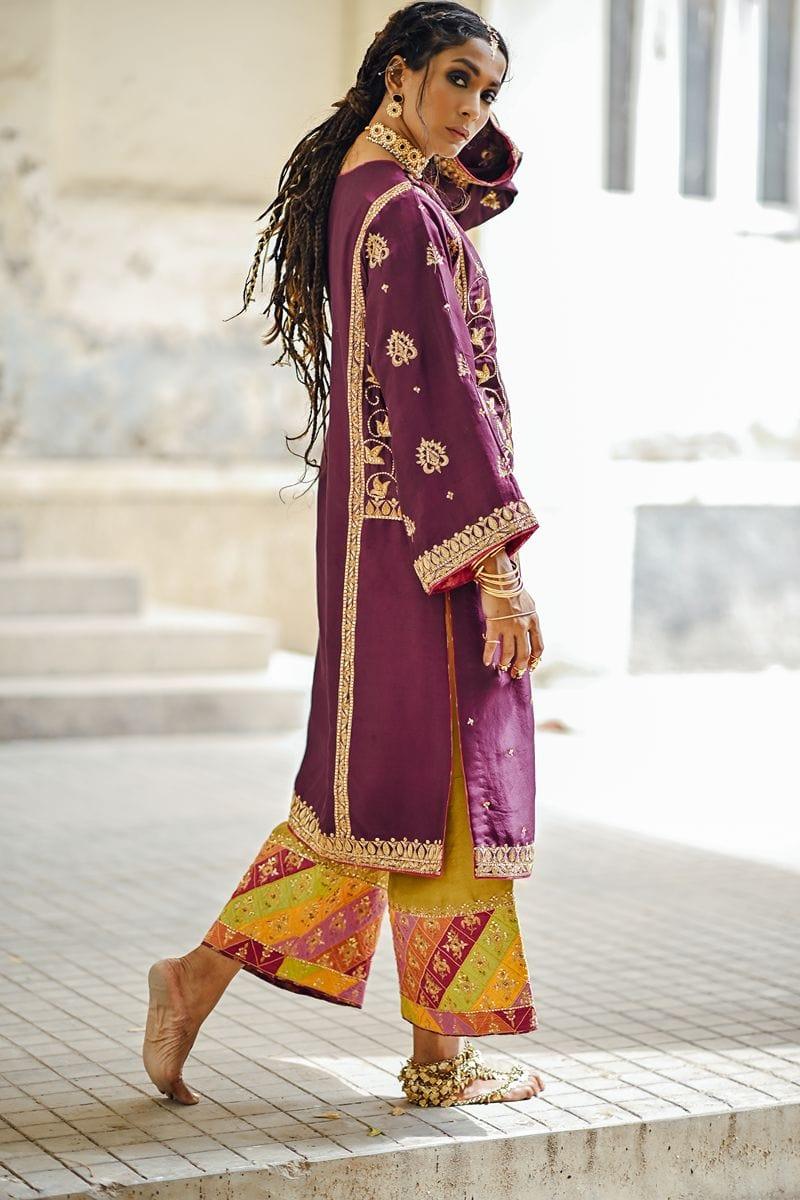 Sanam Chaudhri - Purple Raw Silk Kurta with Izaar and Dupatta - Studio by TCS