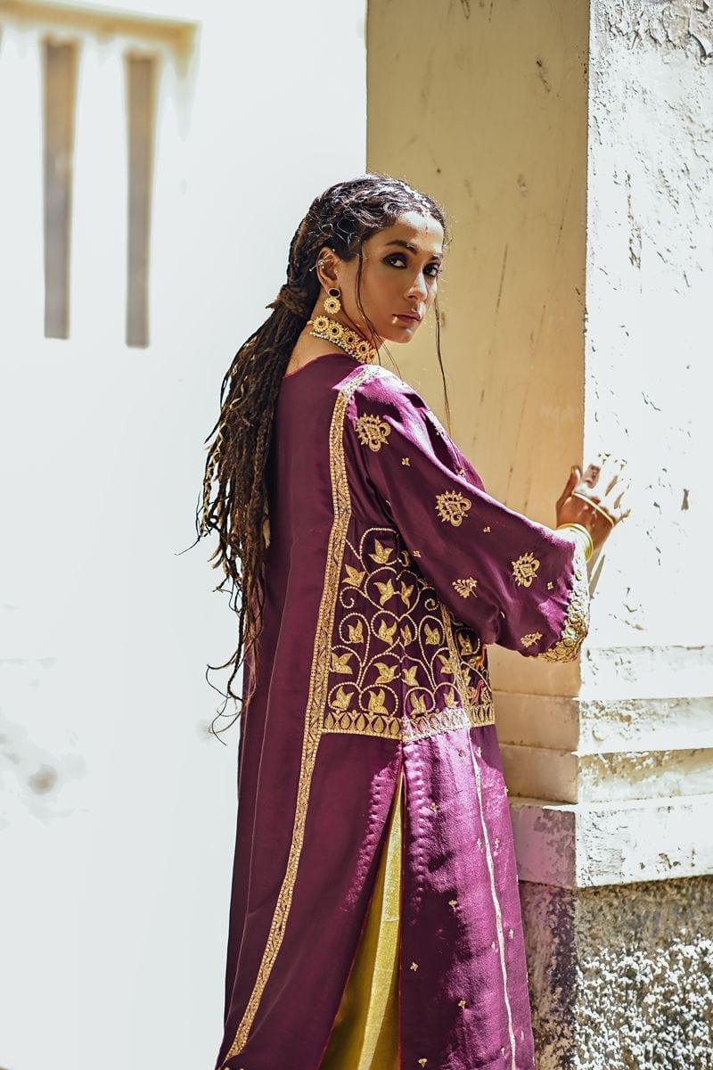 Sanam Chaudhri - Purple Raw Silk Kurta with Izaar and Dupatta - Studio by TCS