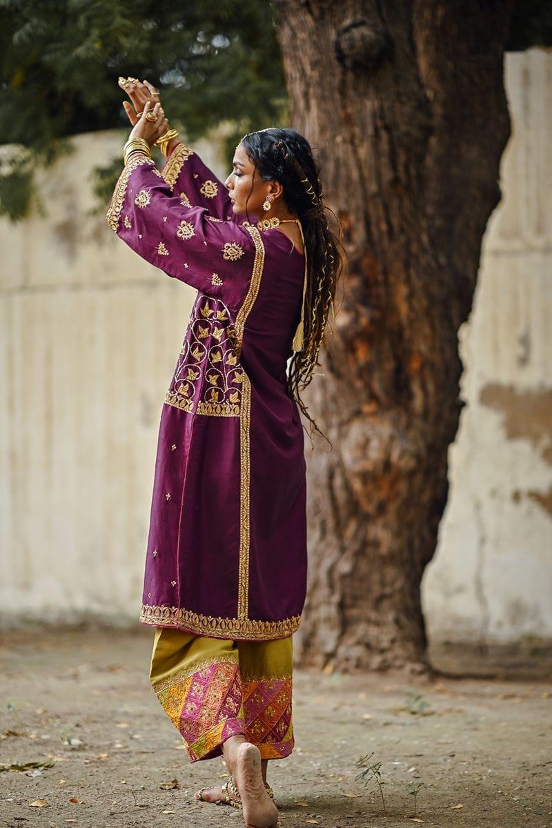 Sanam Chaudhri - Purple Raw Silk Kurta with Izaar and Dupatta - Studio by TCS