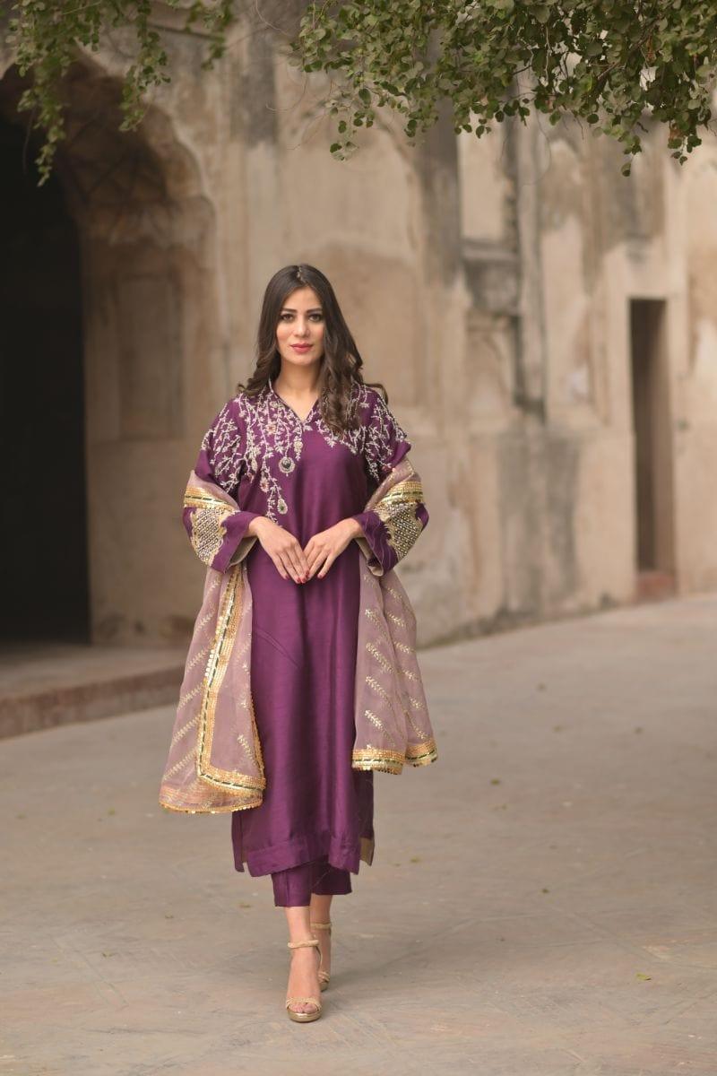 Wabi Sabi By Zehra - Nagina - Plum And Gray - 2 Piece - Studio by TCS