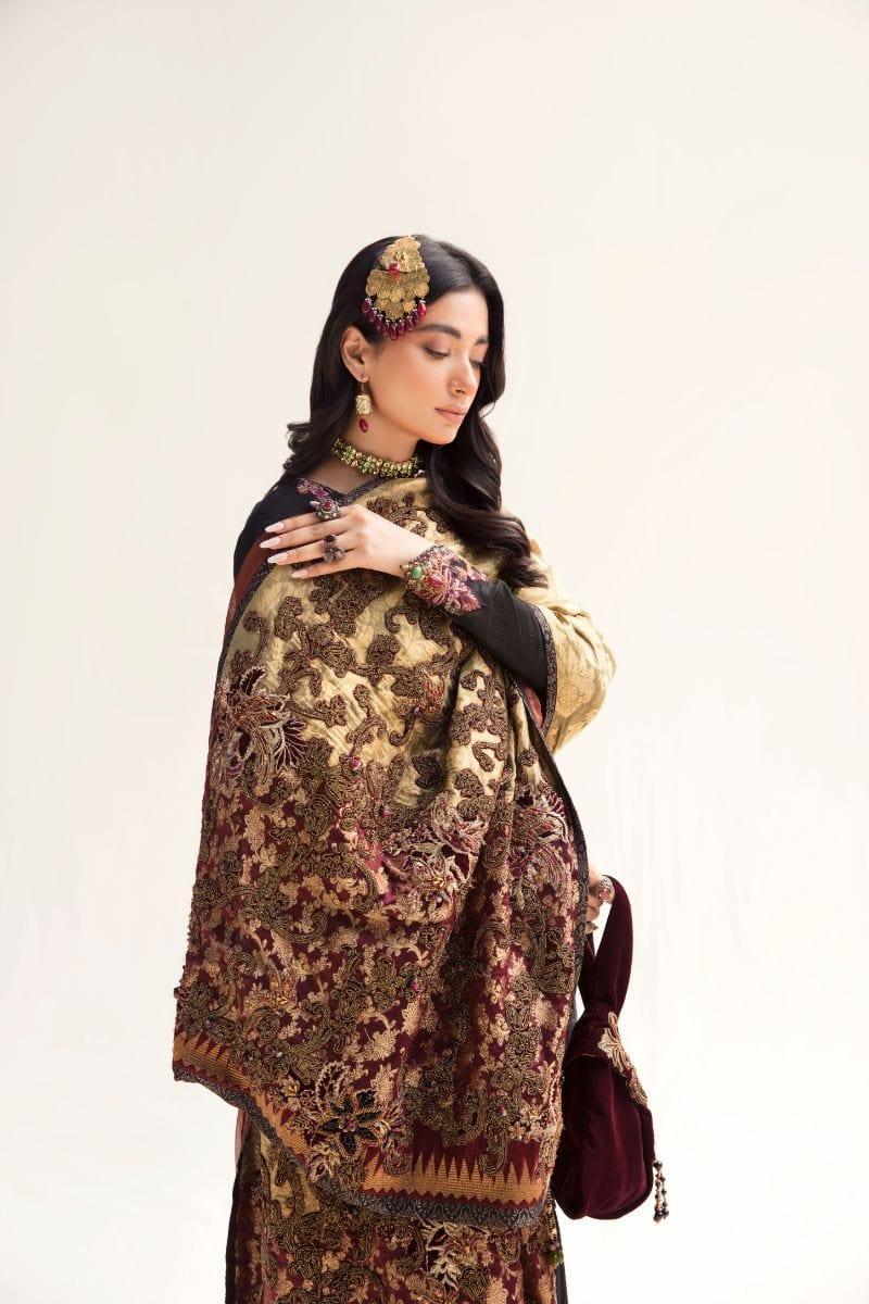 Nilofer Shahid - Self Cotton Shirt & Silk Pants with Pure Khimkhaab Shawl - 3 Piece - Studio by TCS