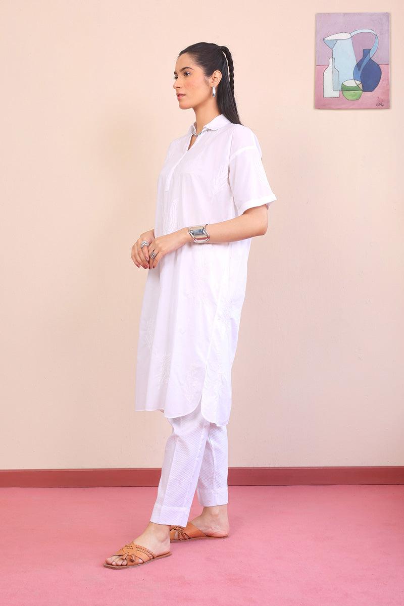 Generation - Urban Foliage shadow work tunic - White - Lawn - 1 Piece