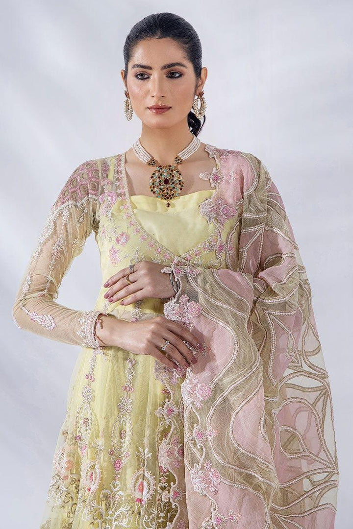 Malook - Diara - Yellow & Pink - Embroidered Net - 3 Piece - Unstitched - Studio by TCS