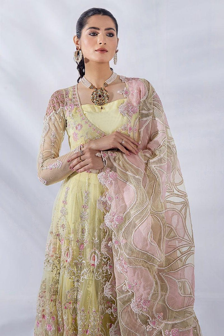 Malook - Diara - Yellow & Pink - Embroidered Net - 3 Piece - Unstitched - Studio by TCS