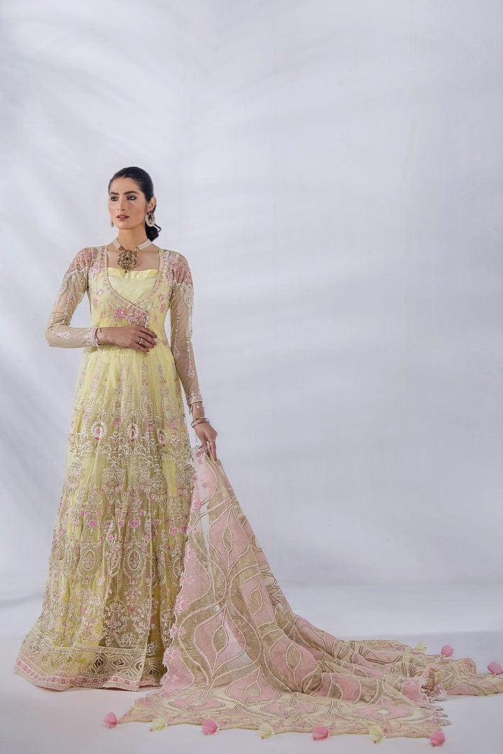 Malook - Diara - Yellow & Pink - Embroidered Net - 3 Piece - Unstitched - Studio by TCS