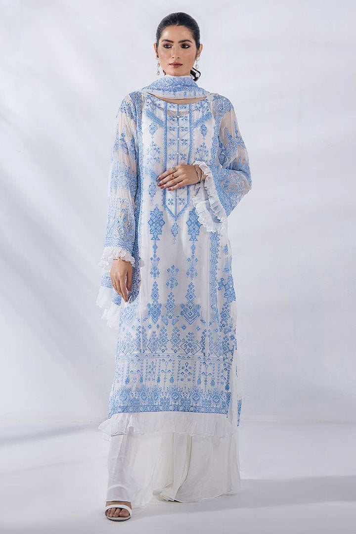 Malook - Julia - Blue & White - Chiffon Embroidered - 3 Piece - Unstitched - Studio by TCS