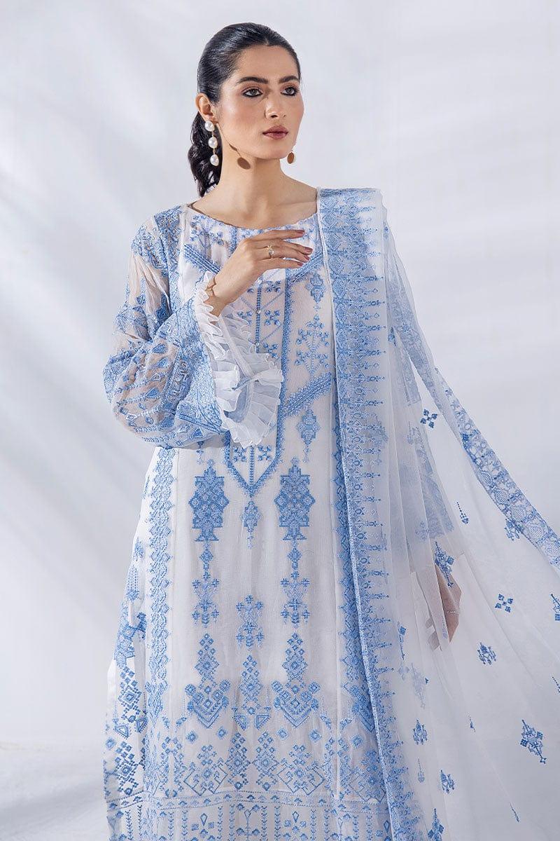 Malook - Julia - Blue & White - Chiffon Embroidered - 3 Piece - Unstitched - Studio by TCS