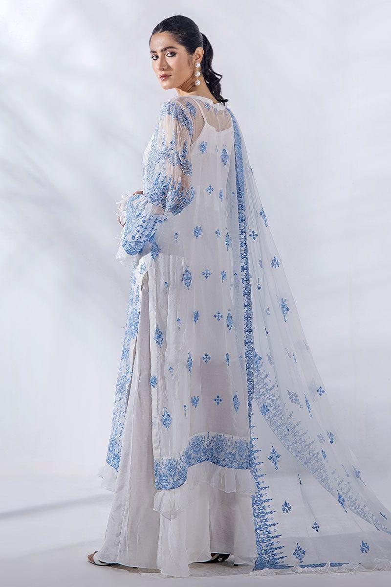 Malook - Julia - Blue & White - Chiffon Embroidered - 3 Piece - Unstitched - Studio by TCS