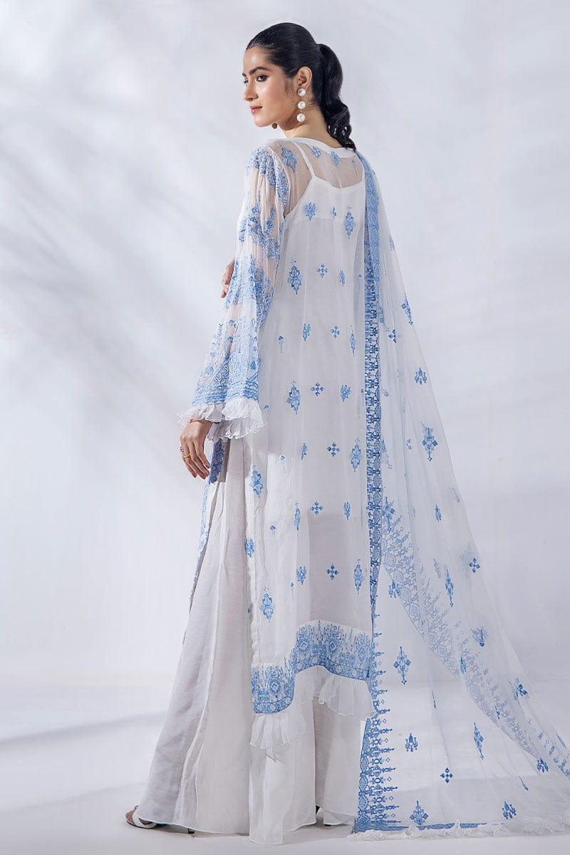 Malook - Julia - Blue & White - Chiffon Embroidered - 3 Piece - Unstitched - Studio by TCS