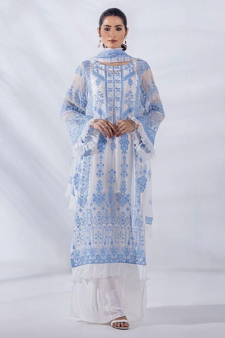 Malook - Julia - Blue & White - Chiffon Embroidered - 3 Piece - Unstitched - Studio by TCS