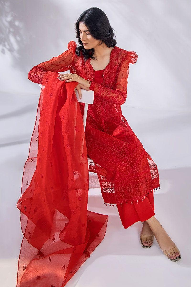 Malook - Samara - Red - Organza - Embroidered - 3 Piece - Unstitched - Studio by TCS